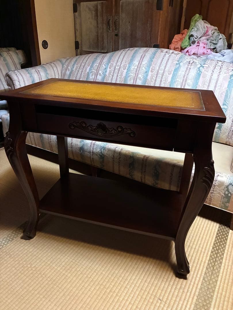 猫脚 パソコンデスク 幅76 猫足 茶 ブラウン 天然木 アンティーク調デスク