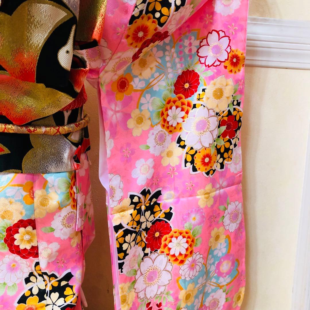 七五三七歳❣️四つ身着物未使用⭐︎薄ピンク花々金彩煌びやか絢爛⭐︎完全フルセット銘品