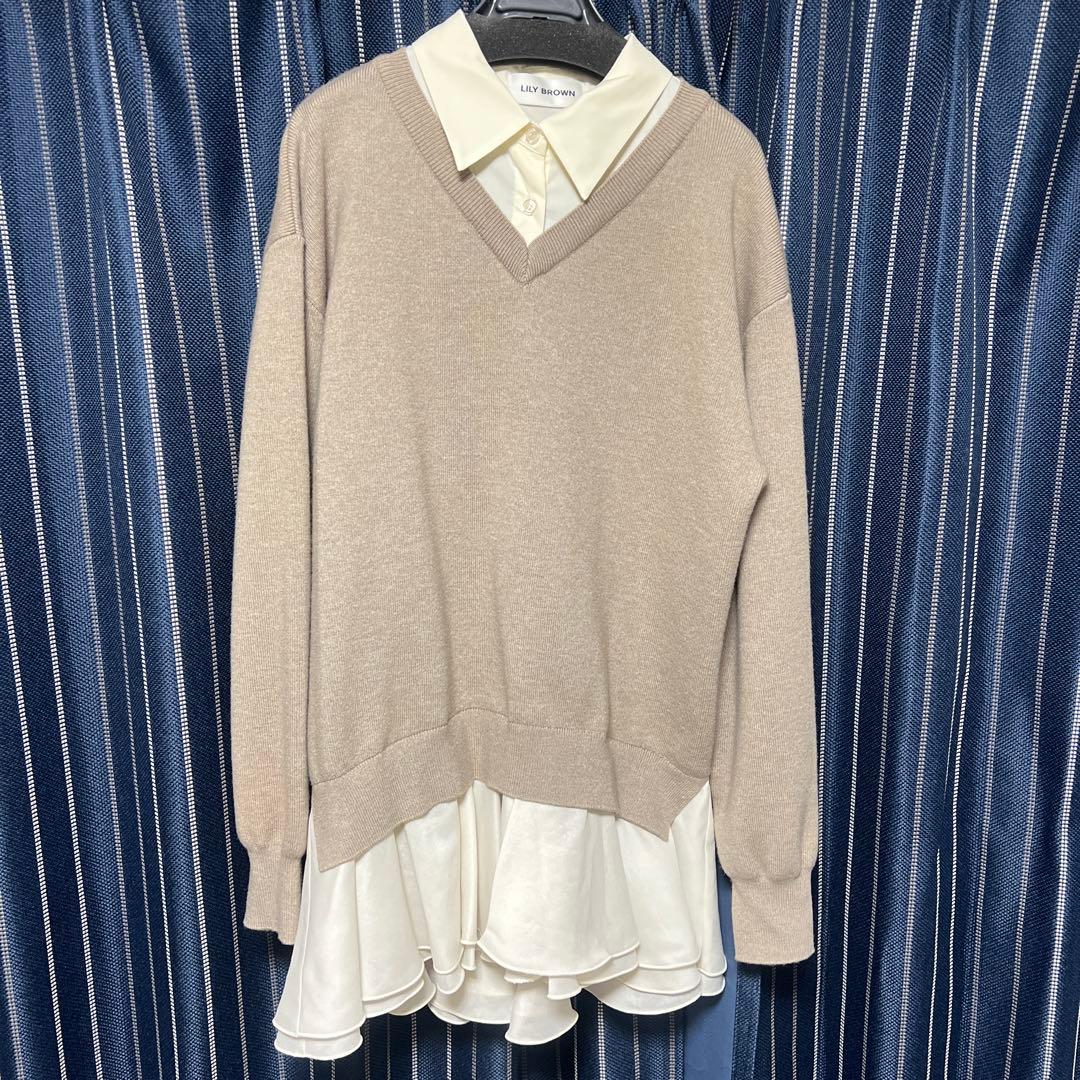 LILY BROWN シャツドッキングフリルミニワンピース