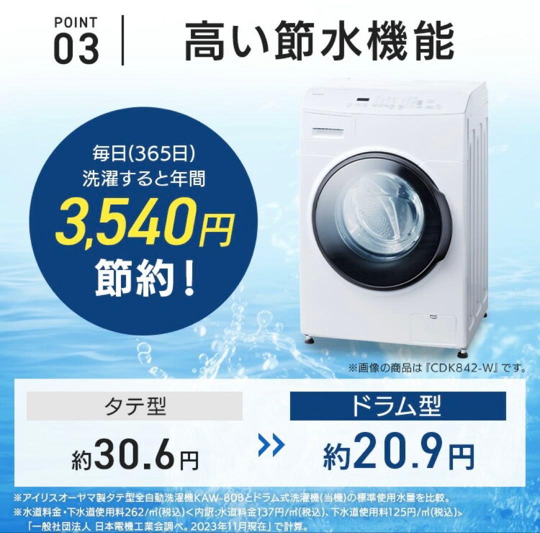 2024年購入　IRIS OHYAMA製のホワイトドラム式洗濯乾燥機