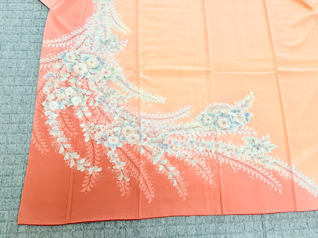 高級 訪問着 正絹 袷 辻ヶ花 絞り ピンク オレンジ 伊達襟 約70万円