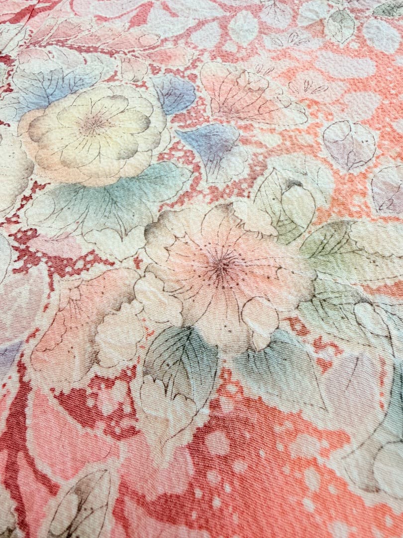 高級 訪問着 正絹 袷 辻ヶ花 絞り ピンク オレンジ 伊達襟 約70万円