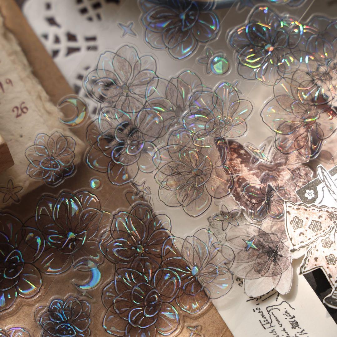 【9483】海外　5m巻　貝殻光カッティングマスキングテープ　半透明　お花系