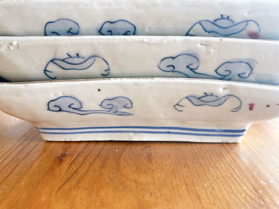 希少 3客セット/古伊万里 錦手 長皿 色絵金彩 松竹梅に鳥文様 アンティーク