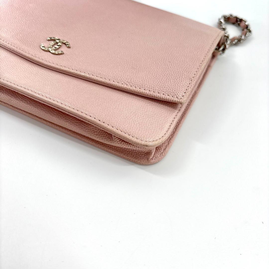 超極美品 シャネル キャビアスキン チェーンウォレット ピンク ショルダーバッグ