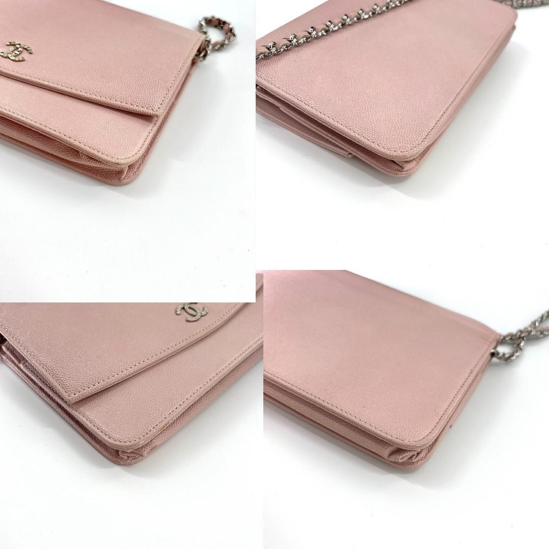 超極美品 シャネル キャビアスキン チェーンウォレット ピンク ショルダーバッグ