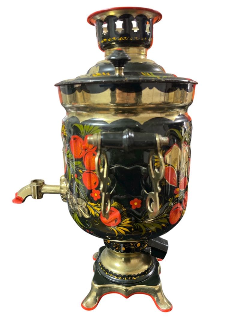 ロシア製　アンティーク サモワール　金属製 花柄