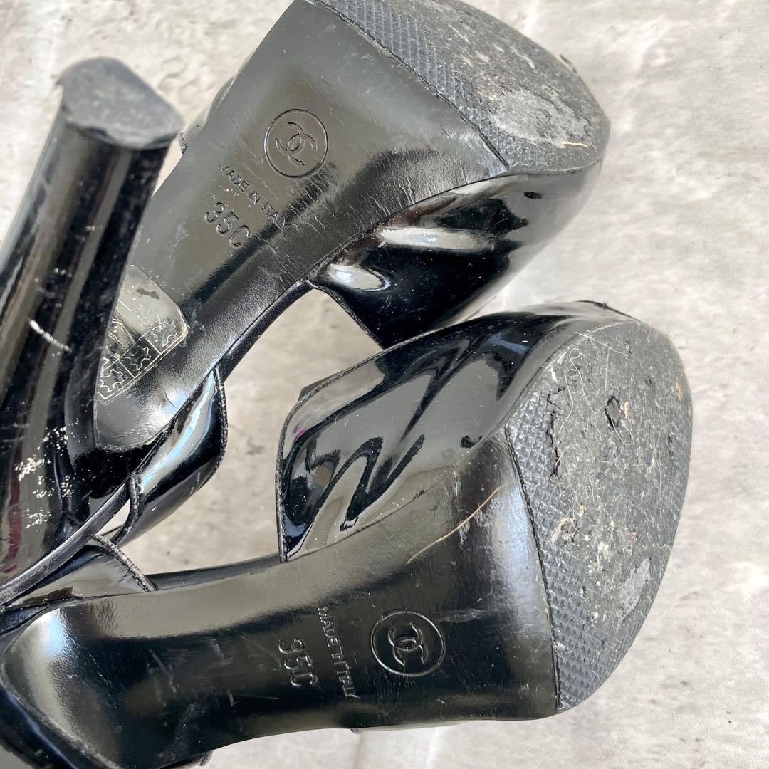 CHANEL アンクルストラップ ココマーク エナメル パンプス 35C