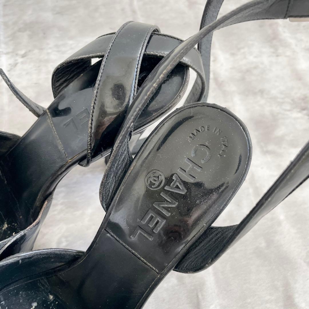 CHANEL アンクルストラップ ココマーク エナメル パンプス 35C