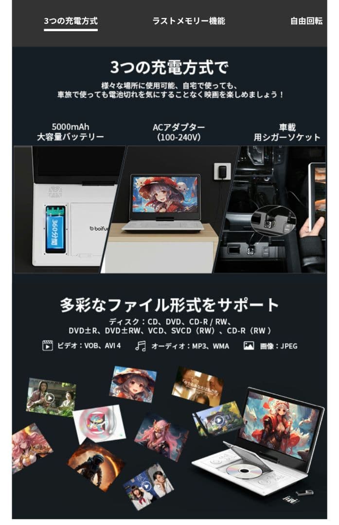 boifun ポータブルDVDプレーヤー
