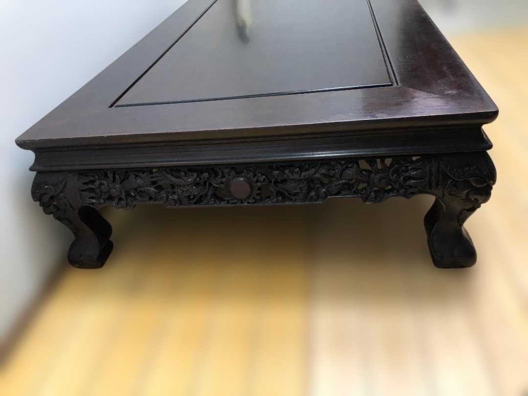 送料無料 中国家具 彫刻座卓 龍彫刻 唐木調 大型 ローテーブル 251214