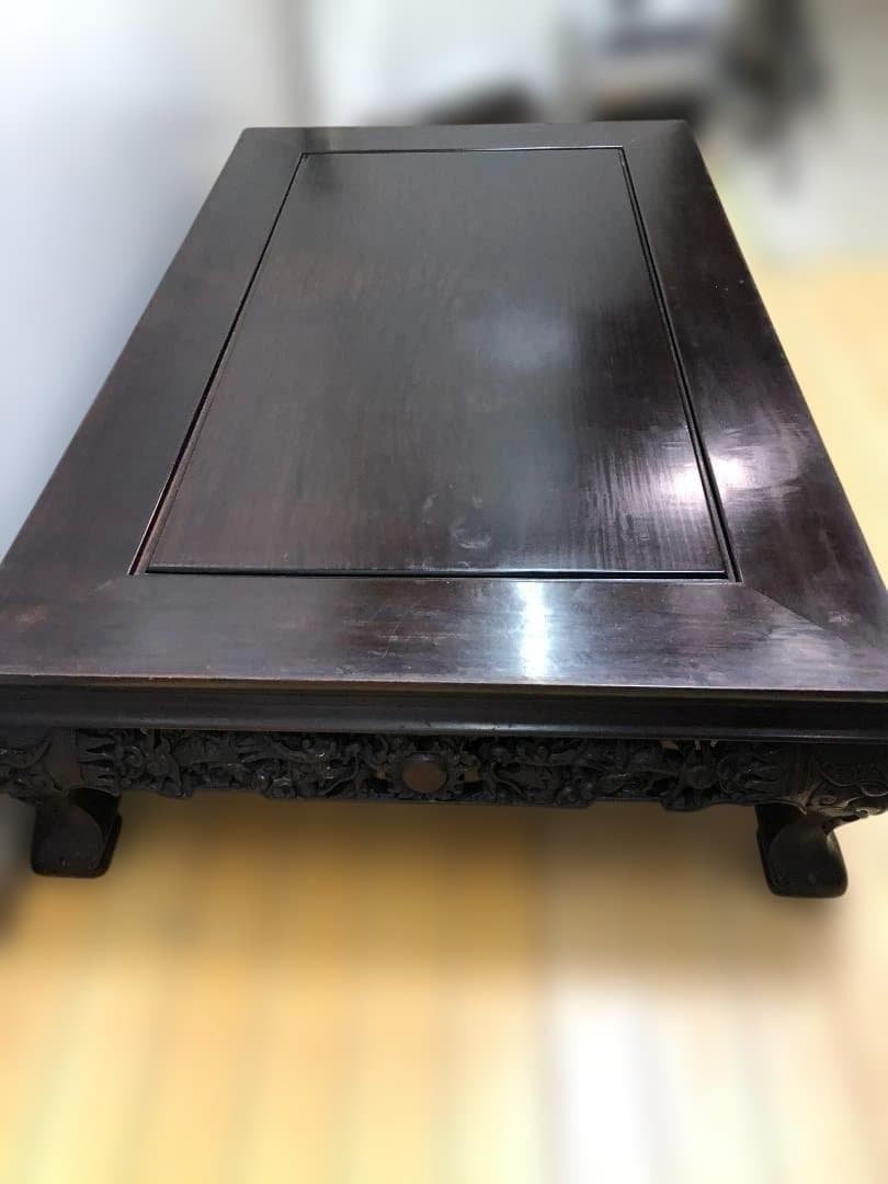 送料無料 中国家具 彫刻座卓 龍彫刻 唐木調 大型 ローテーブル 251214