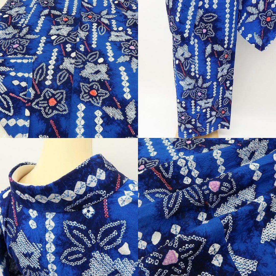 たまご✺美品 有松鳴海絞り 綿 桔梗 高級浴衣 着物 A3509