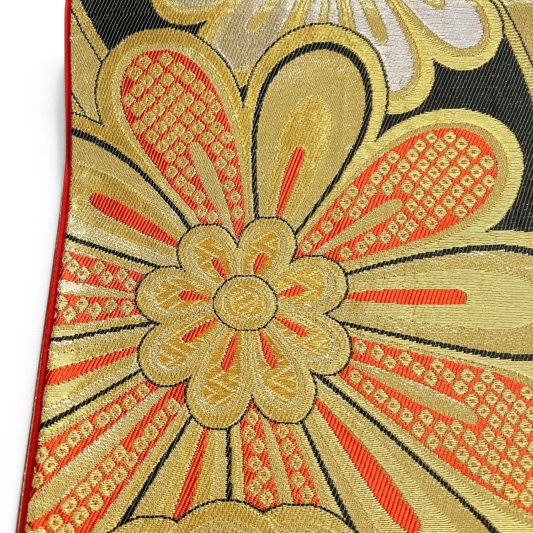 振袖帯　菊花　立涌　金糸　鹿の子　紋模様　斜め縞　着物　115b d ms
