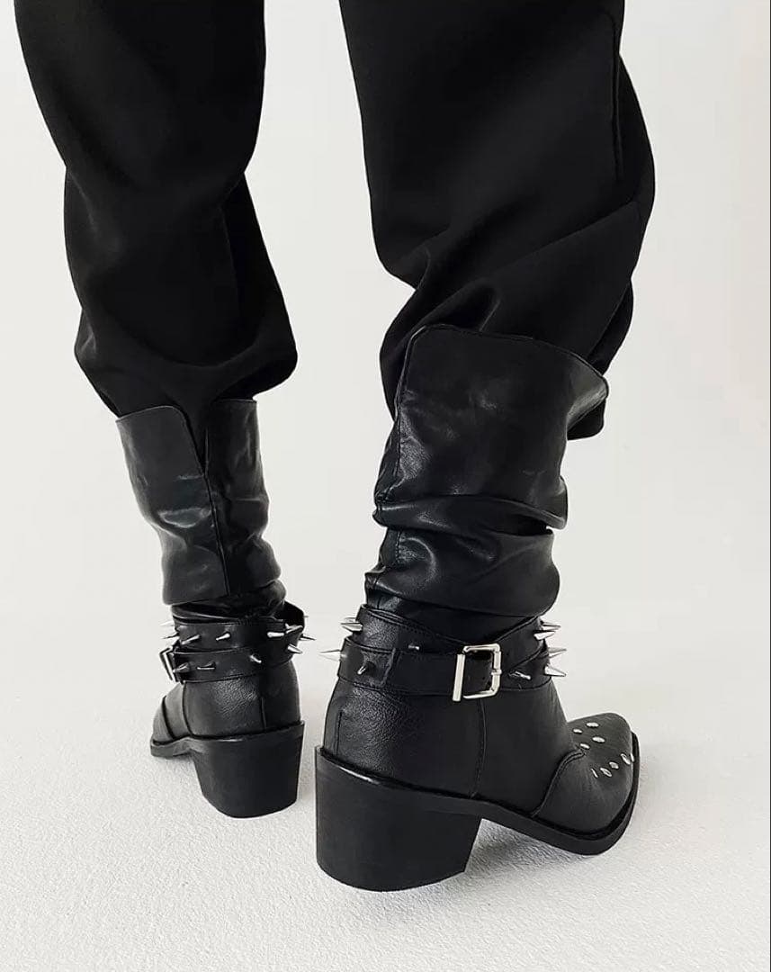 Opium Rivet Strap Leather Heel Boots ブーツ