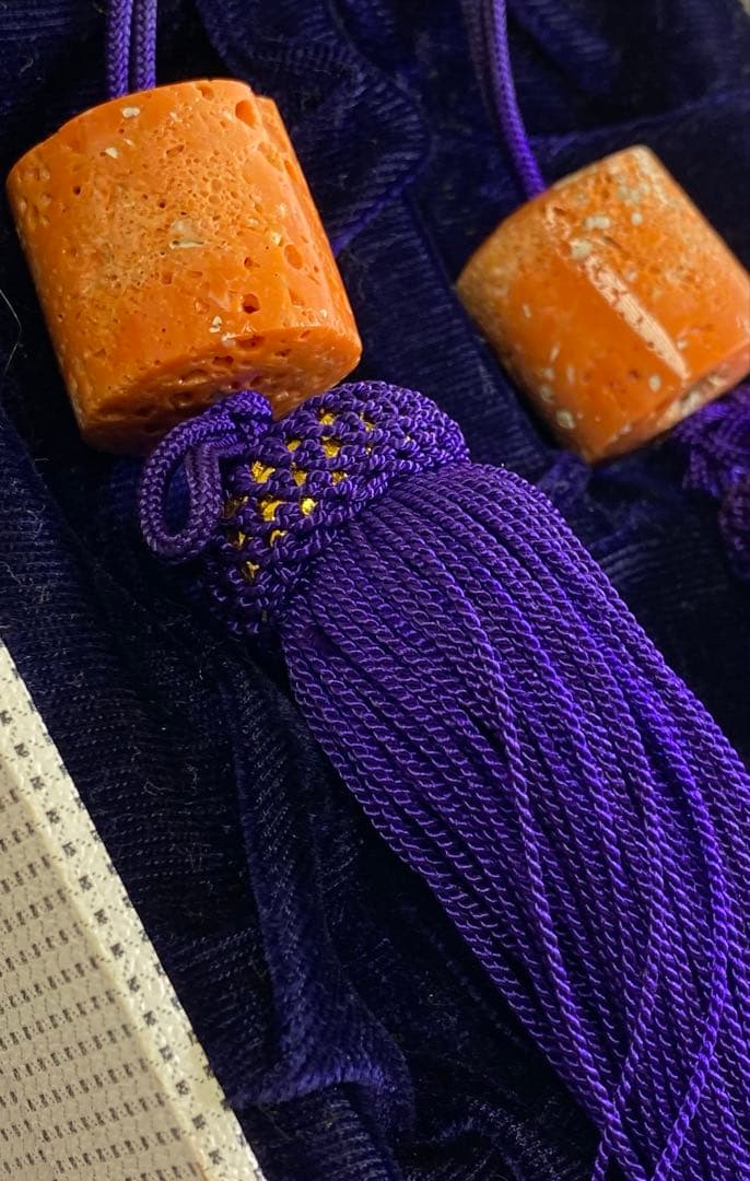 本赤珊瑚　風鎮一対　共箱　84g 東Y7-0213☆2Fタコサ