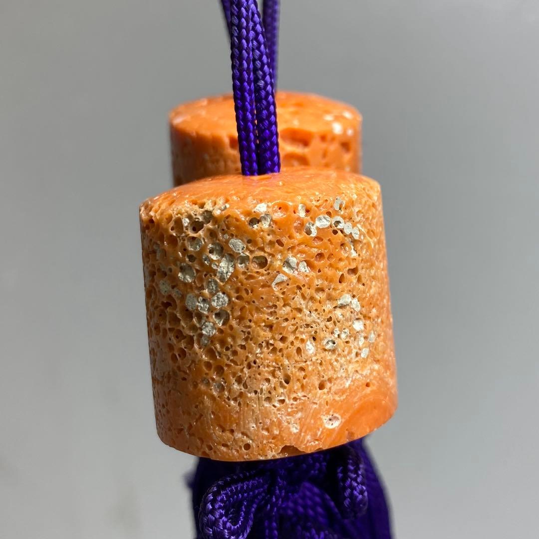 本赤珊瑚　風鎮一対　共箱　84g 東Y7-0213☆2Fタコサ