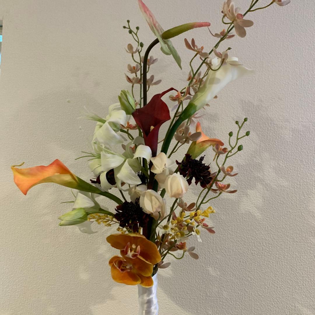 ウェディング　ブーケ　プリザーブドフラワー　オレンジホワイト　結婚式　ブートニア