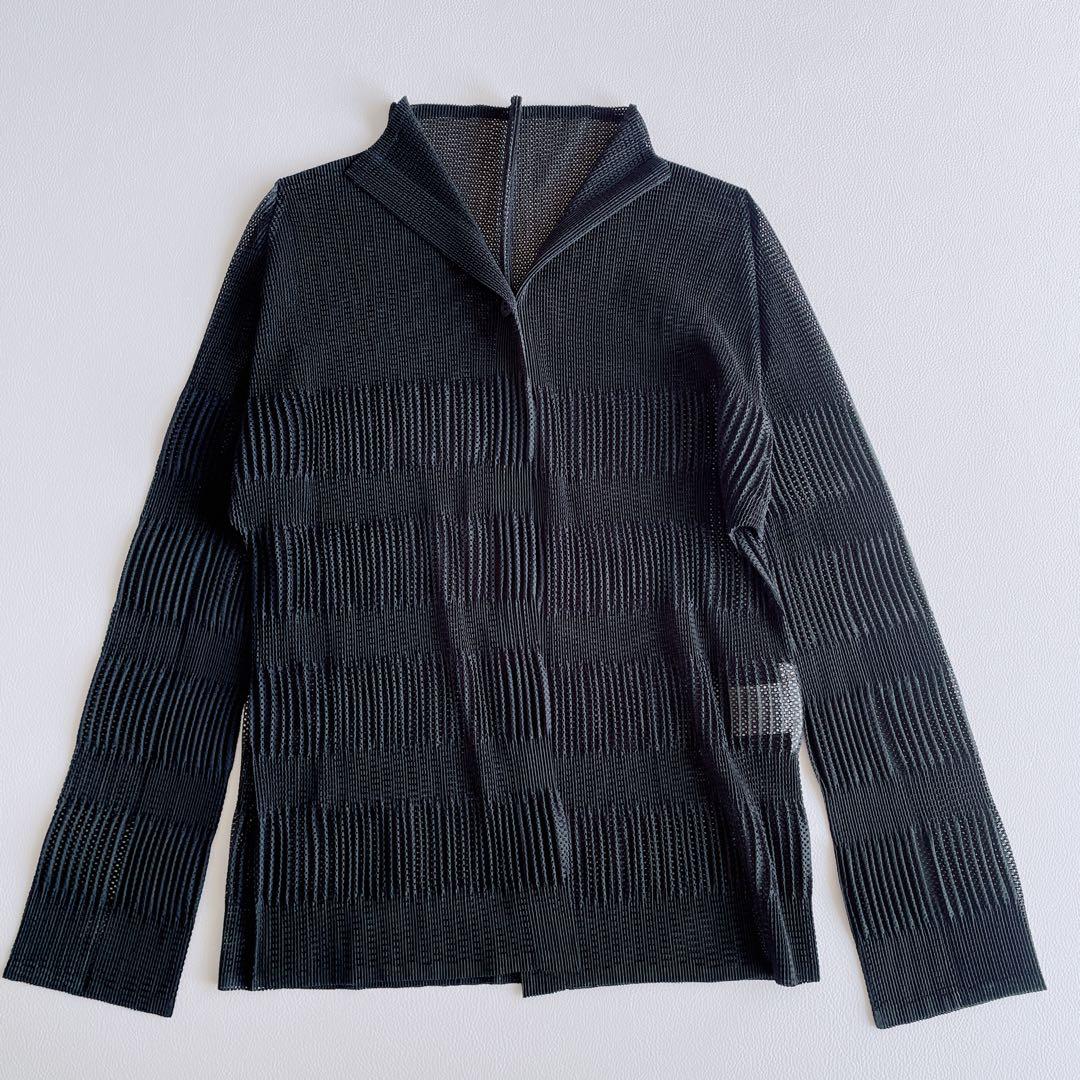 美品✨プリーツプリーズ　カーディガン　黒　透かし　メッシュ　シャツ　サイズ3