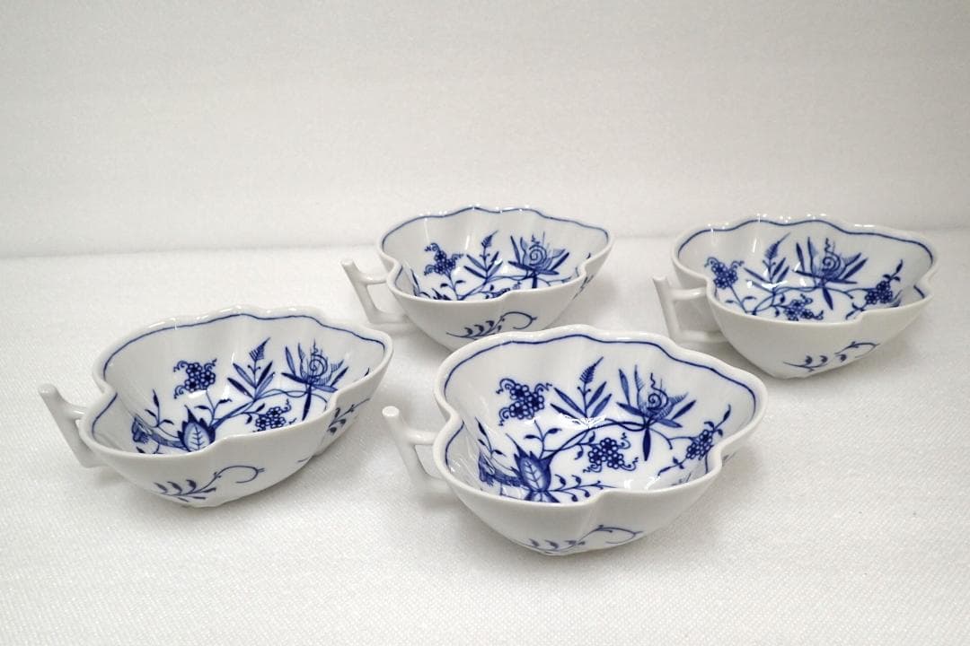 204/未使用品マイセン ブルーオニオン リーフディッシュ プレート 4点セット