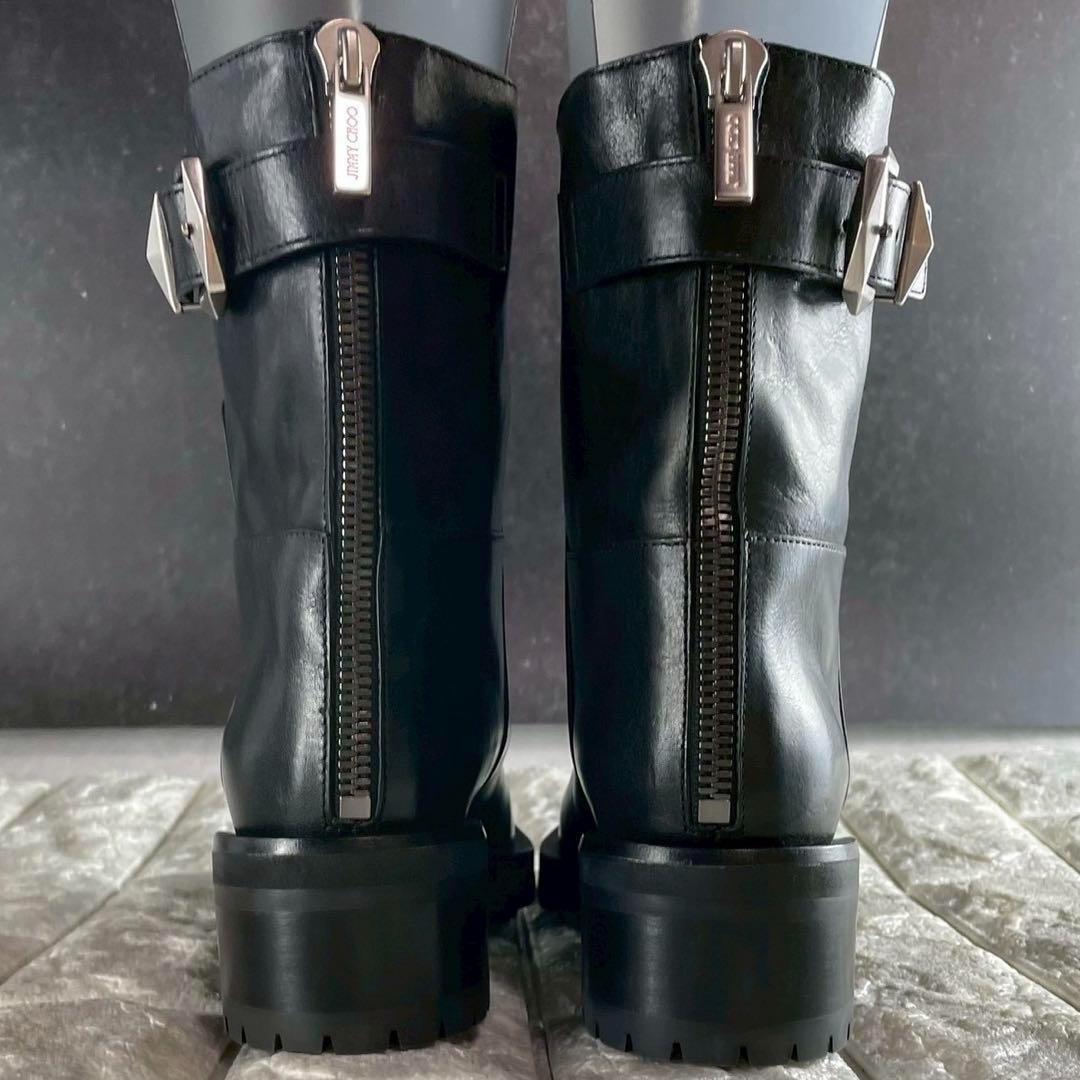 新品/EU36.5 ジミーチュウ アンクルブーツ バックジップ 本革 ブラック
