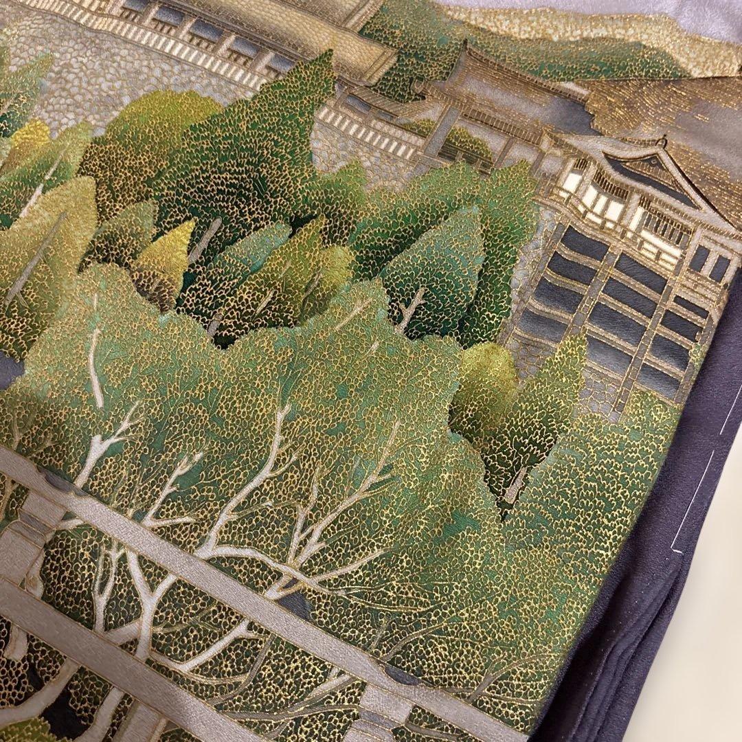 44紫色の風景刺繍着物　甲斐泰造