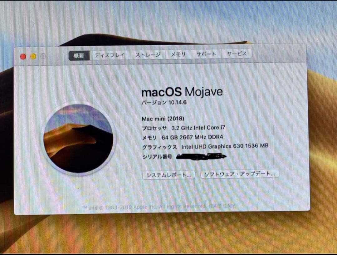 Macデスクトップ Mac mini 2018 64GB 500GB SSD Intel i7