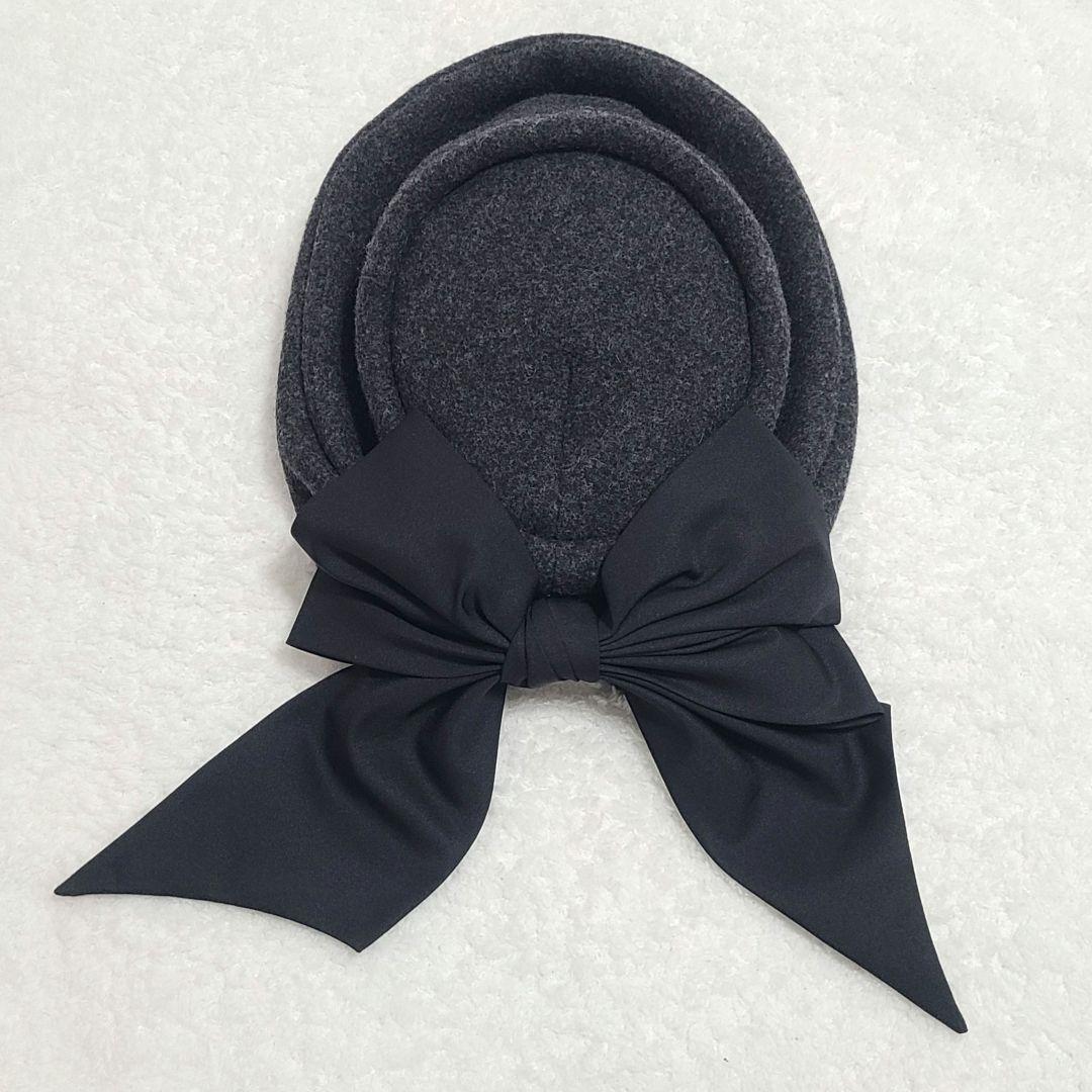 美品✨ CA4LA ウールハット リボン付き ダークグレー 秋冬素材