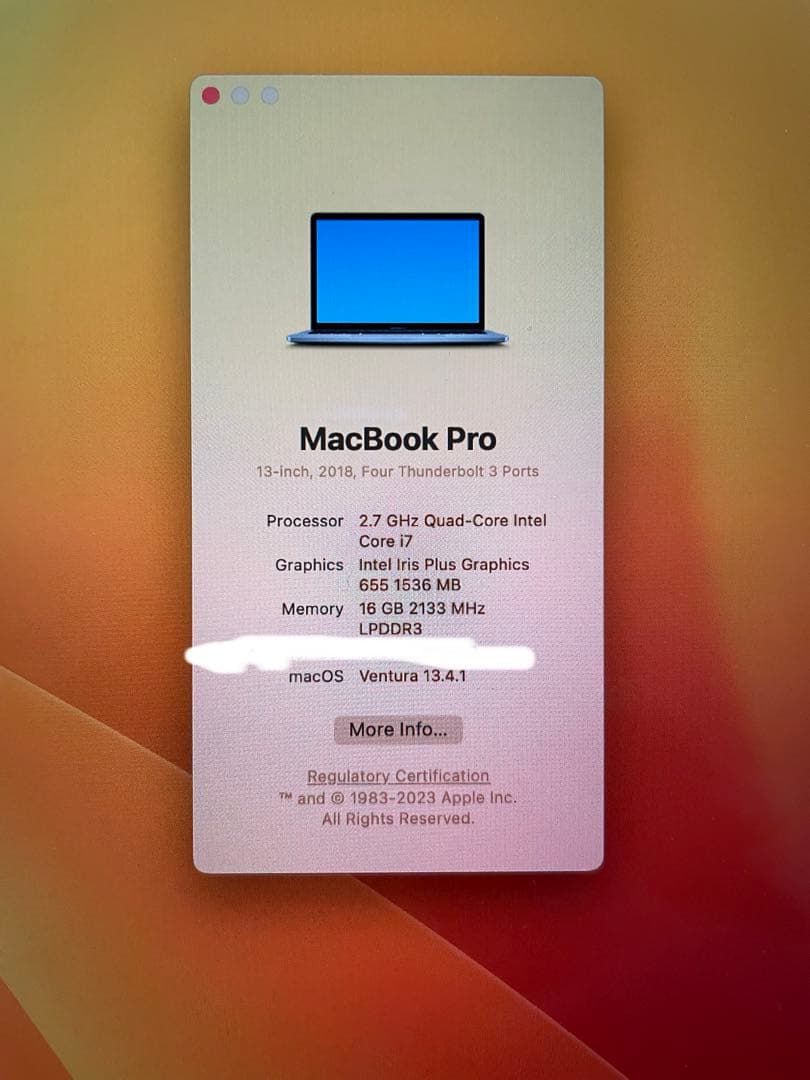 MacBook Pro 13inch 2018 - US配列16GB 512GB
