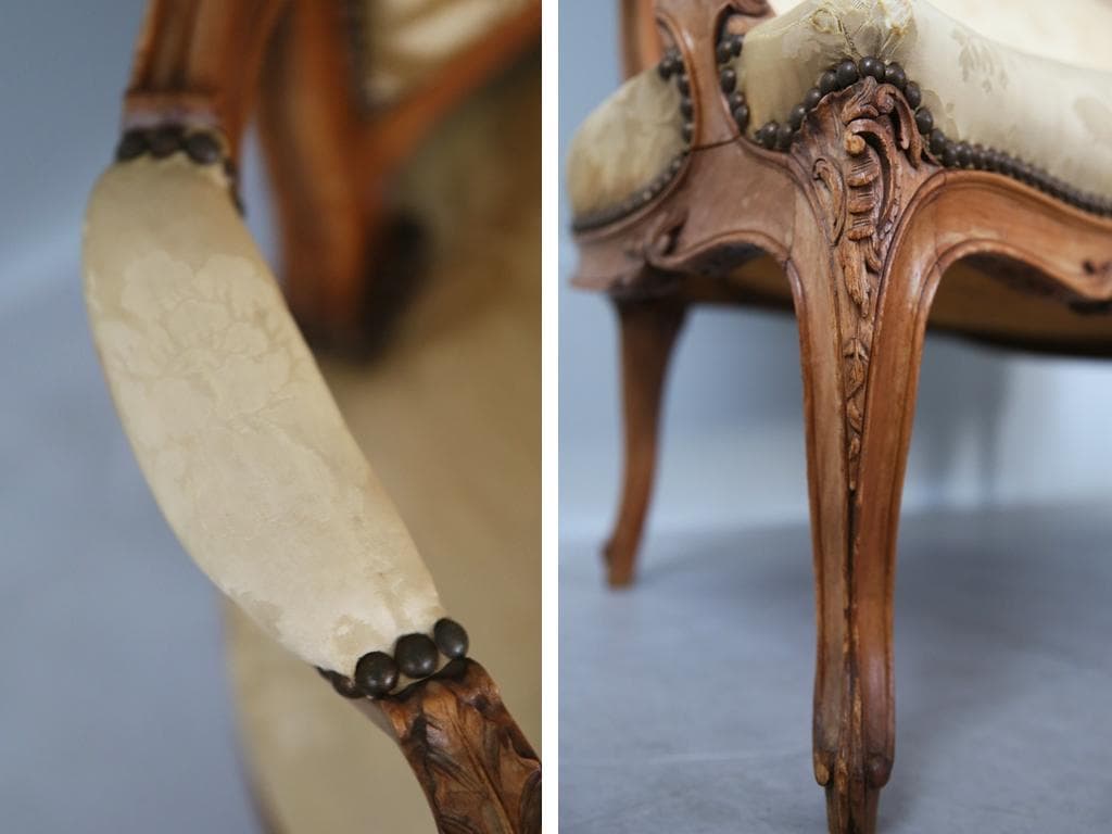 フランスアンティーク猫脚フレンチソファ/セティー/木製2人掛けイス(92-212