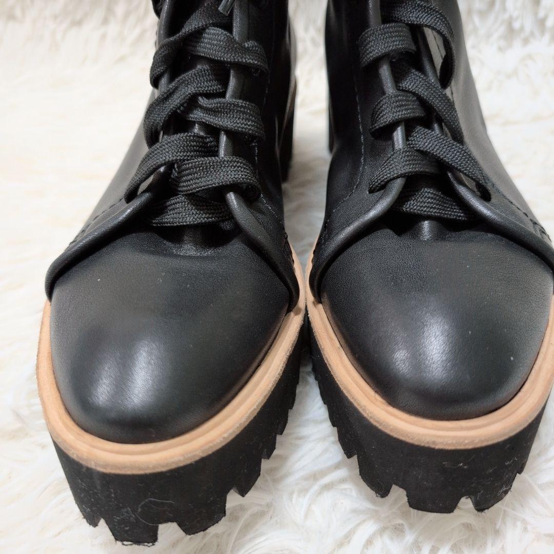 【美品】オールブラック 厚底 レースアップ ショートブーツ ブラック 24.0