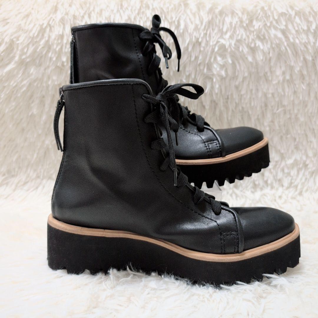 【美品】オールブラック 厚底 レースアップ ショートブーツ ブラック 24.0