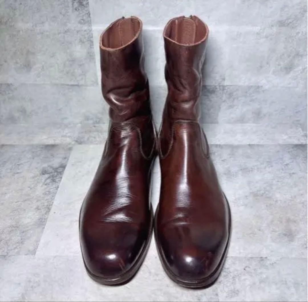 PADRONE パドローネ ショートブーツ 41 バックジップ 本革 ブラウン