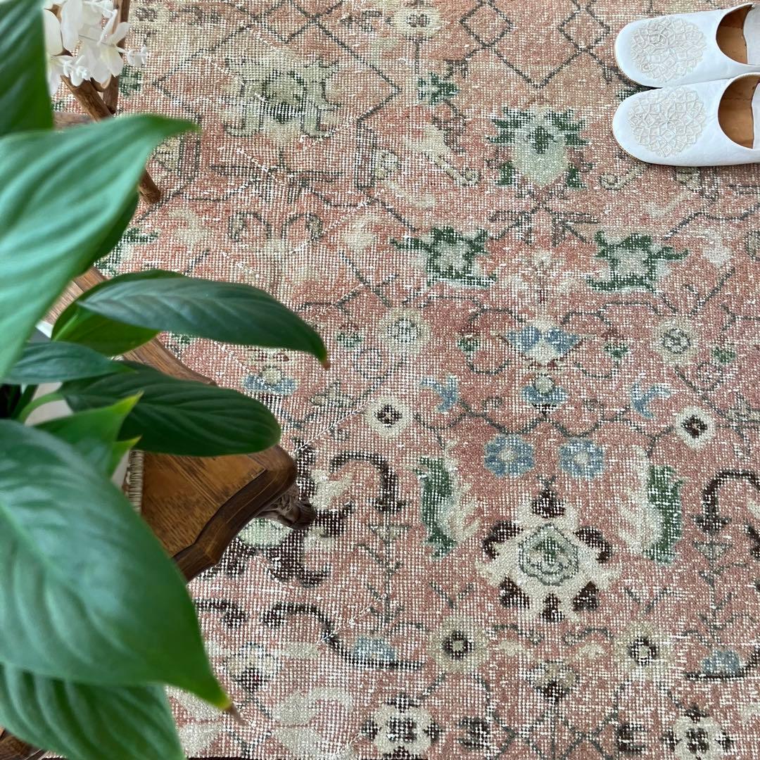 シャビーピンク✳︎120×177グリーン　ブルー　　チョコ　トルコヴィンテージラグ