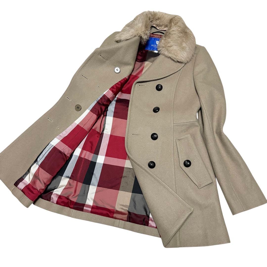 極美品 ブルーレーベルクレストブリッジ ウールコート ラビットファー 2WAY
