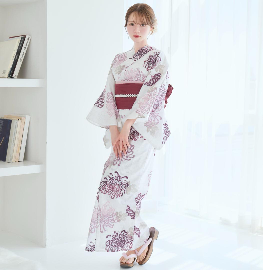 二部式浴衣 セパレート浴衣 3点set えんじ色の菊散らし Y5-18-2