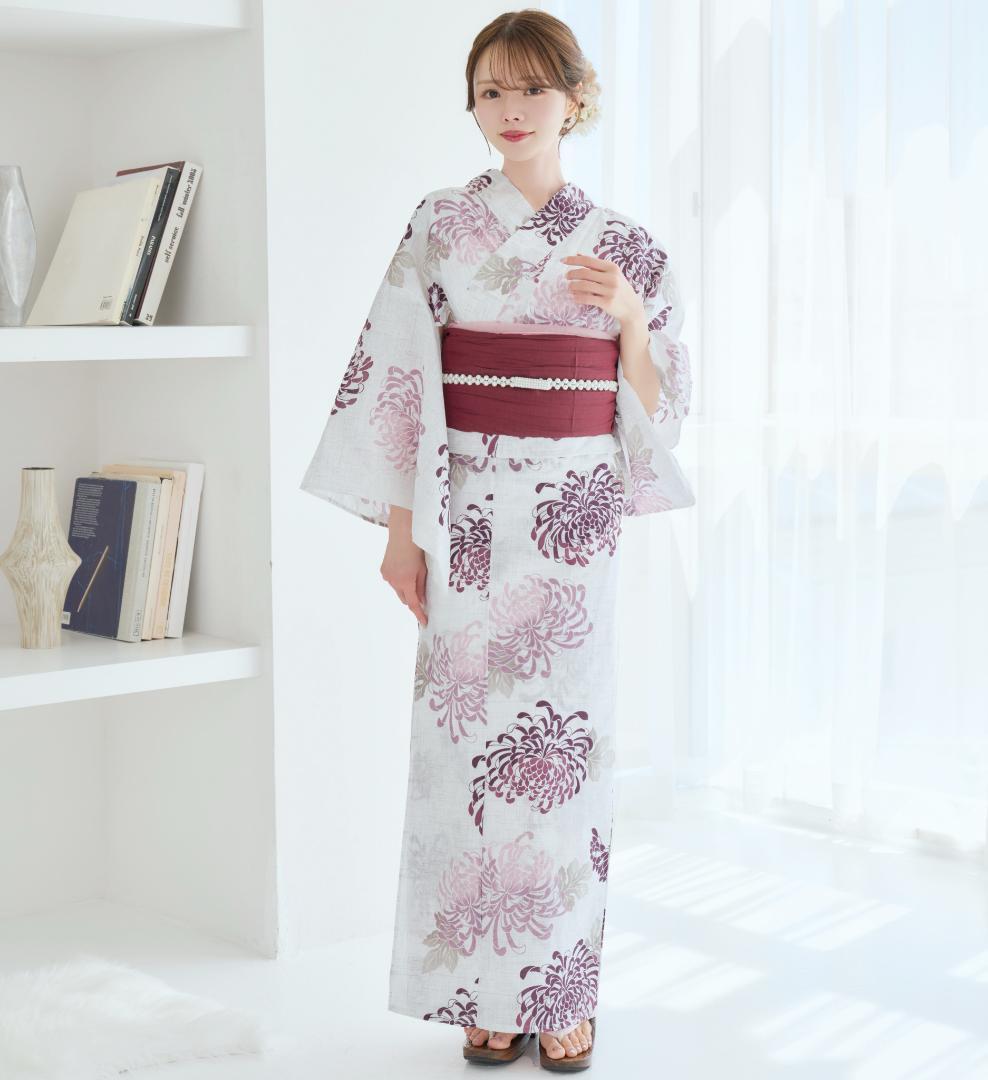 二部式浴衣 セパレート浴衣 3点set えんじ色の菊散らし Y5-18-2