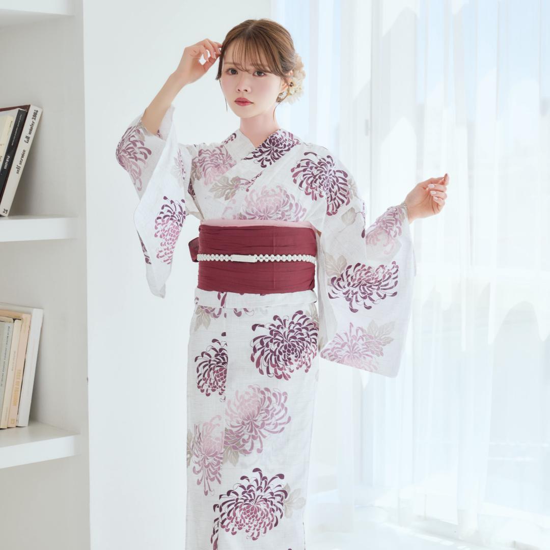 二部式浴衣 セパレート浴衣 3点set えんじ色の菊散らし Y5-18-2