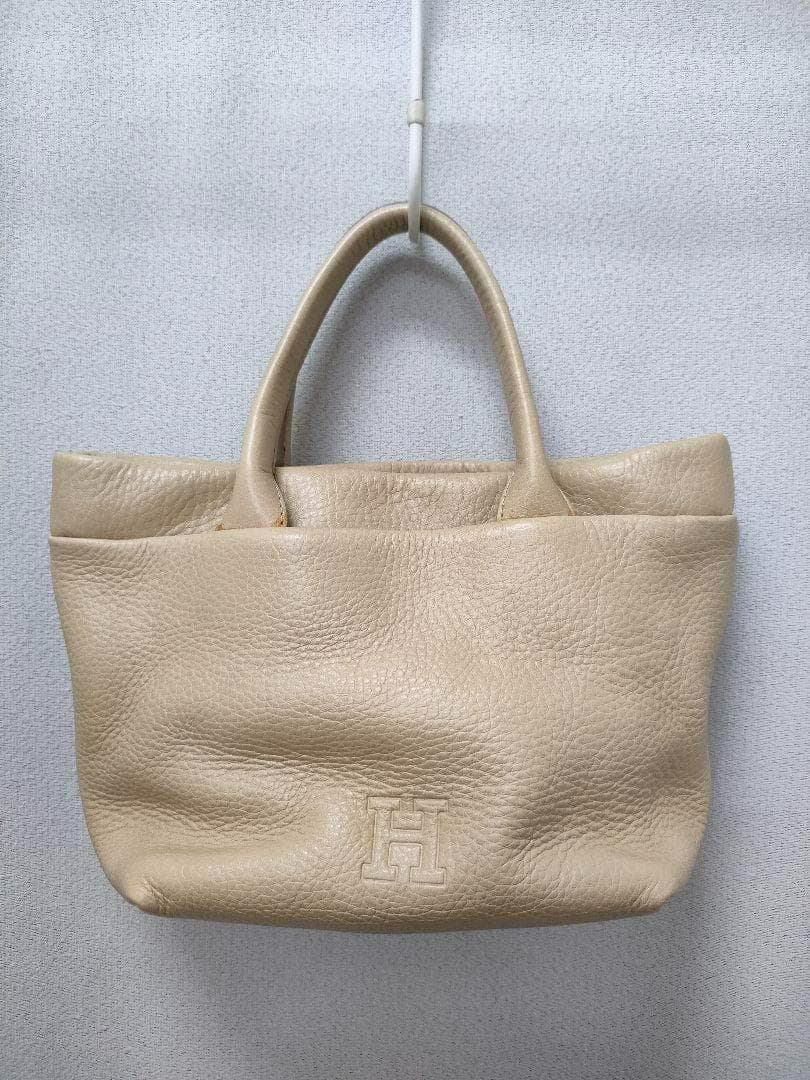 ヒロフ　レザー　ハンドバッグ　ベージュ