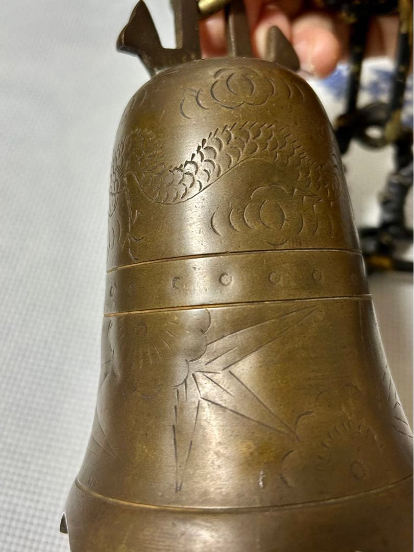アンティーク　銅製龍図の鐘　音色綺麗　総重742g
