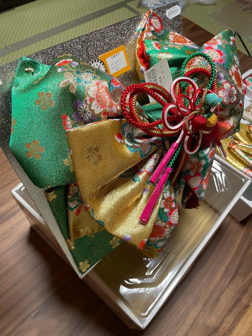 七五三 着物フルセット 6歳7歳　赤色 花柄　お参り着　女児　正絹　新品　髪飾り