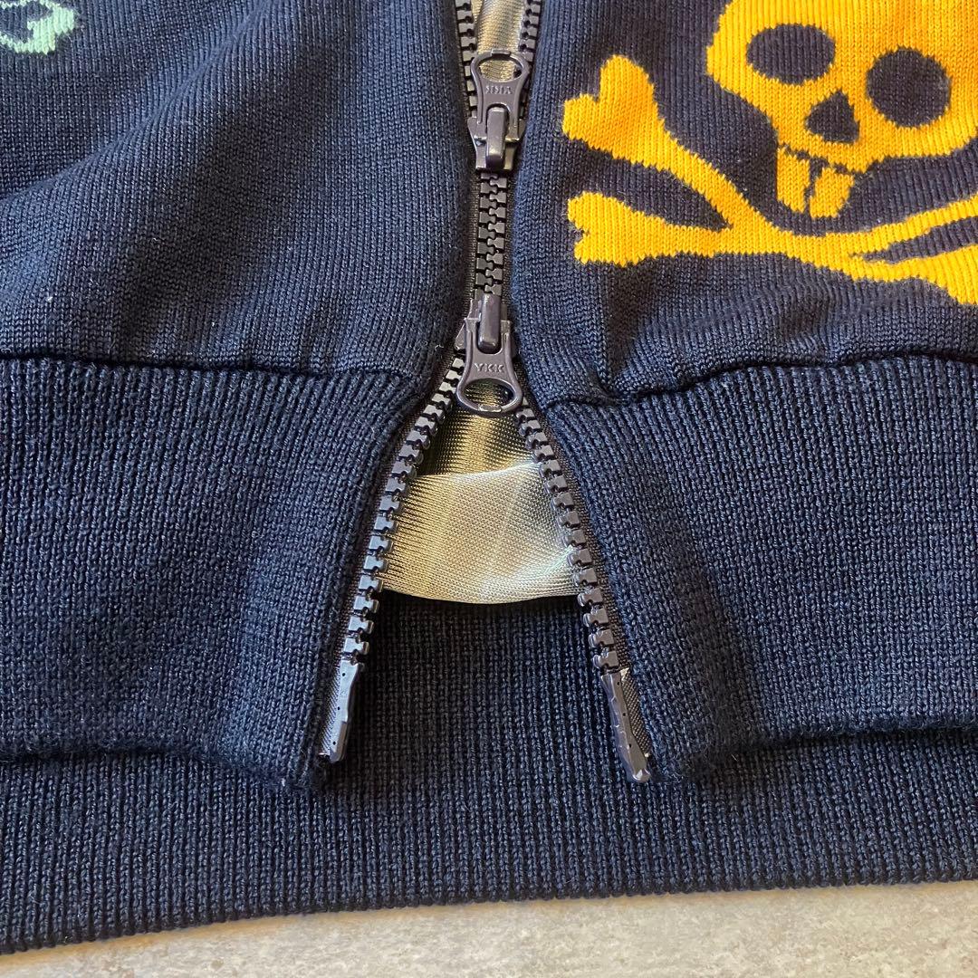 サイコバニー スカルバニー刺繍 ニットブルゾン ネイビー ジップアップ 蓄熱 L
