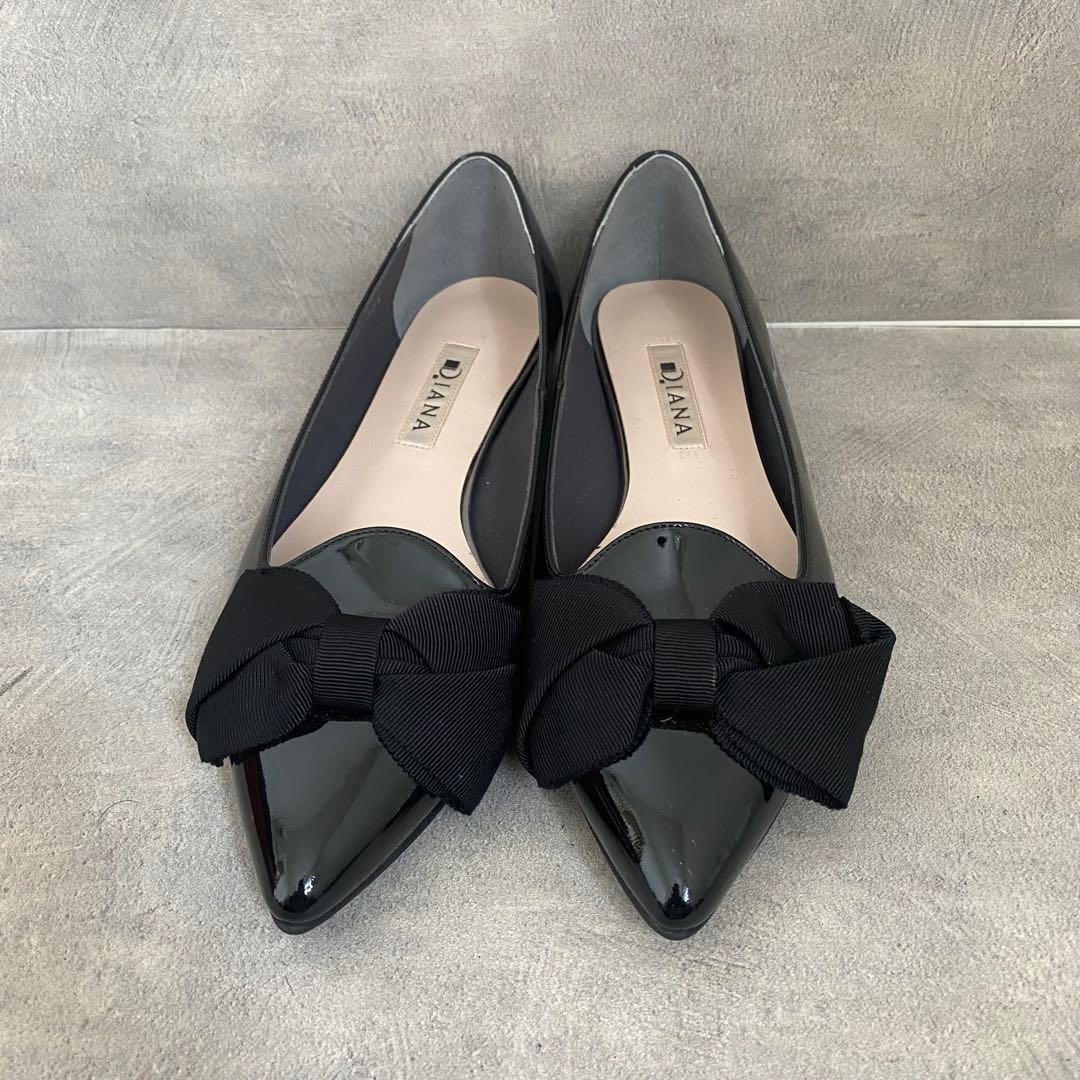 【極美品】DIANA ダイアナ ポインテッドトゥ オペラシューズ リボン