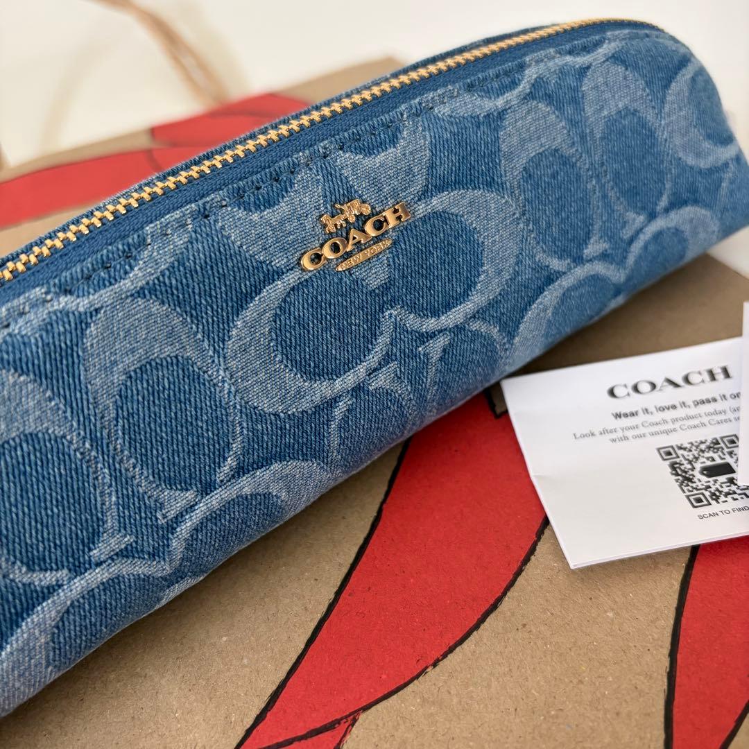 コーチ☆新品☆シグネチャー デニム ペンシルケース/コスメケース 青 ブルー