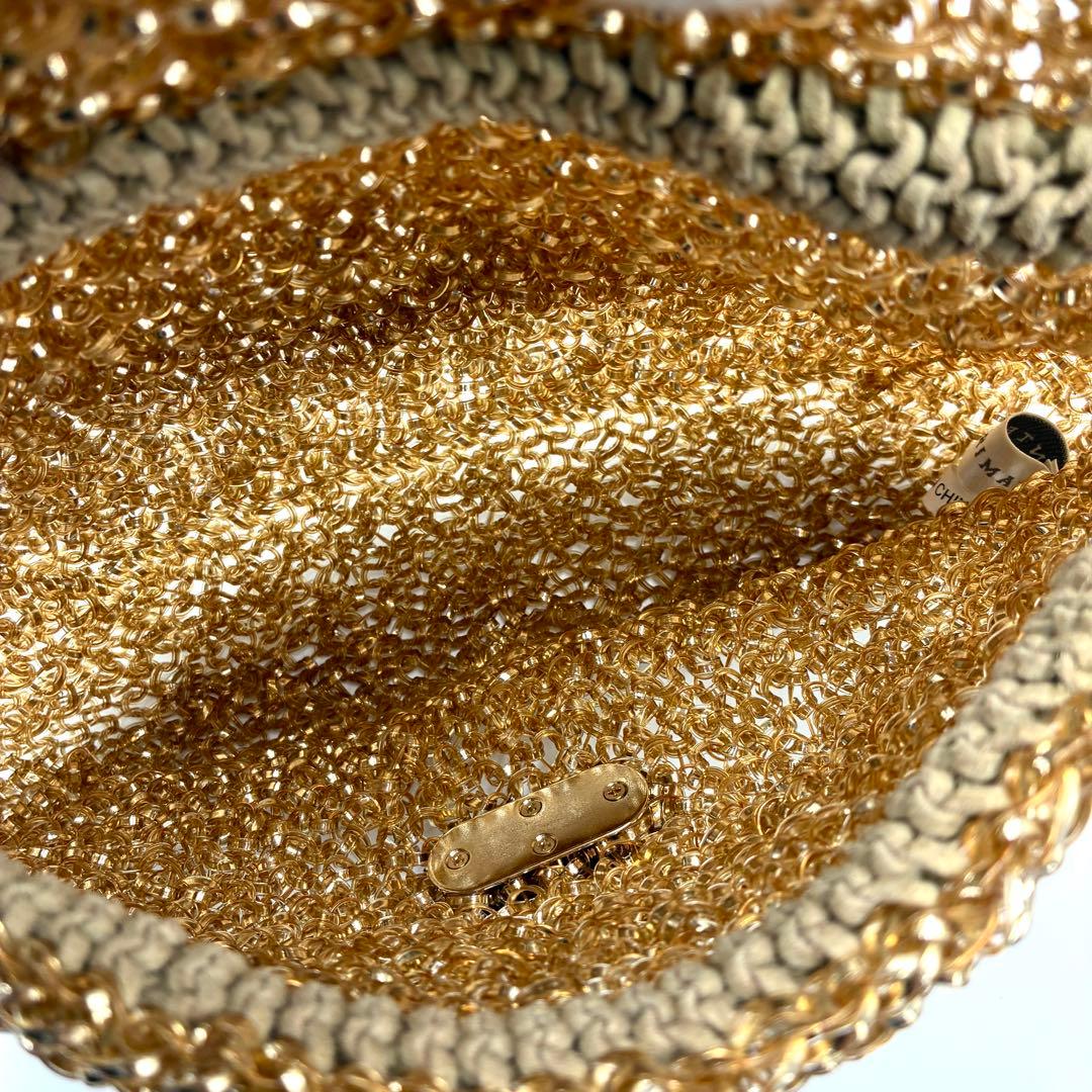 美品 アンテプリマ ワイヤーハンドバッグ フラップ ターンロック ゴールド