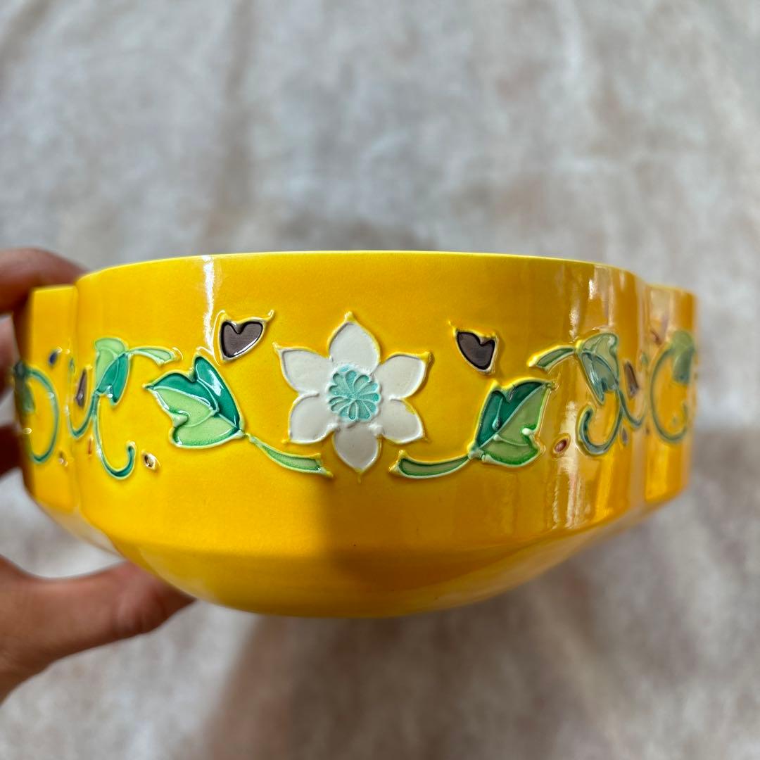 茶道具　中村翠嵐　交趾焼　黄交趾唐草　喰籠　菓子器