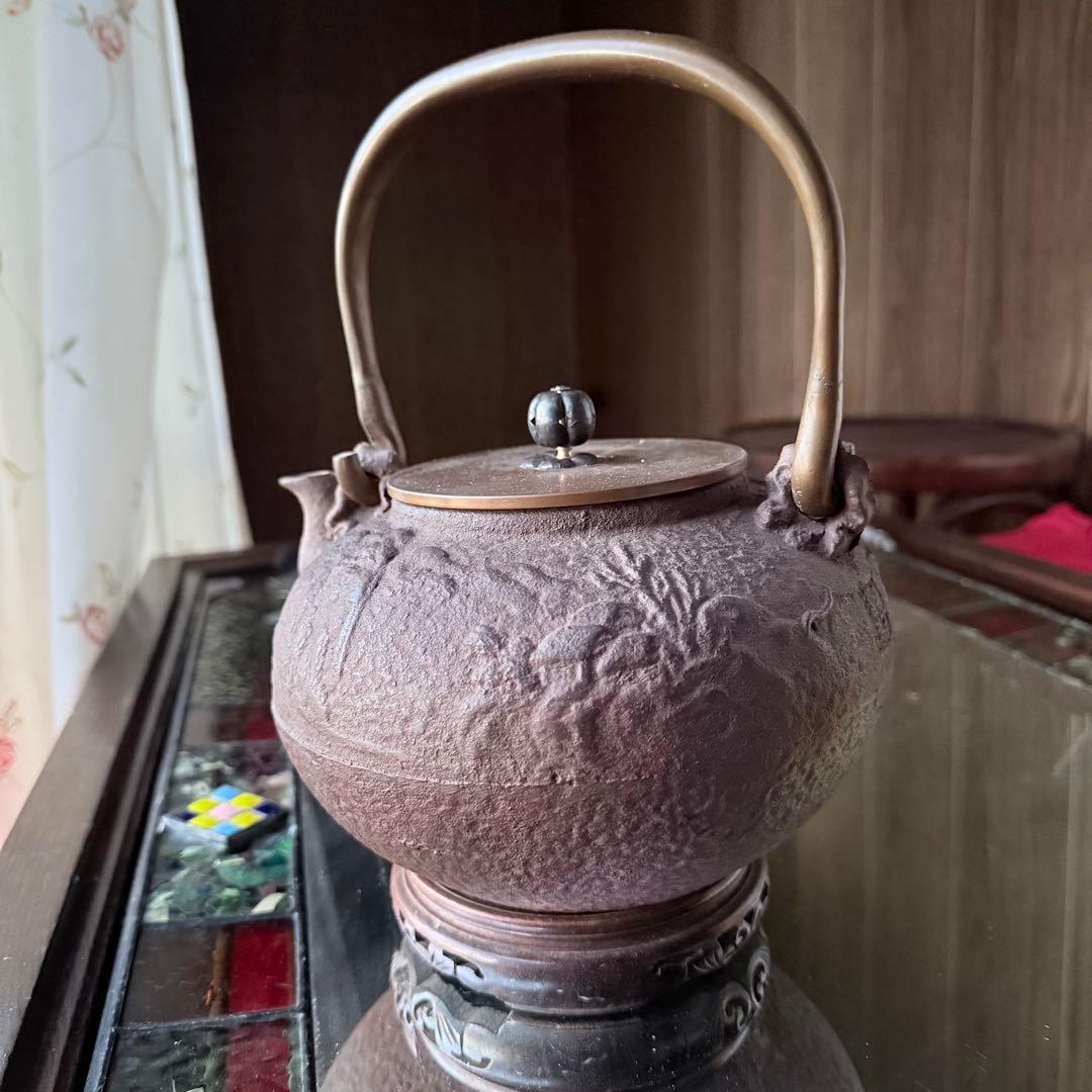 大雪特価‼️25日20時迄あったまろTETSUBIN 亀文堂姥口陽刻「松風」銘鉄瓶