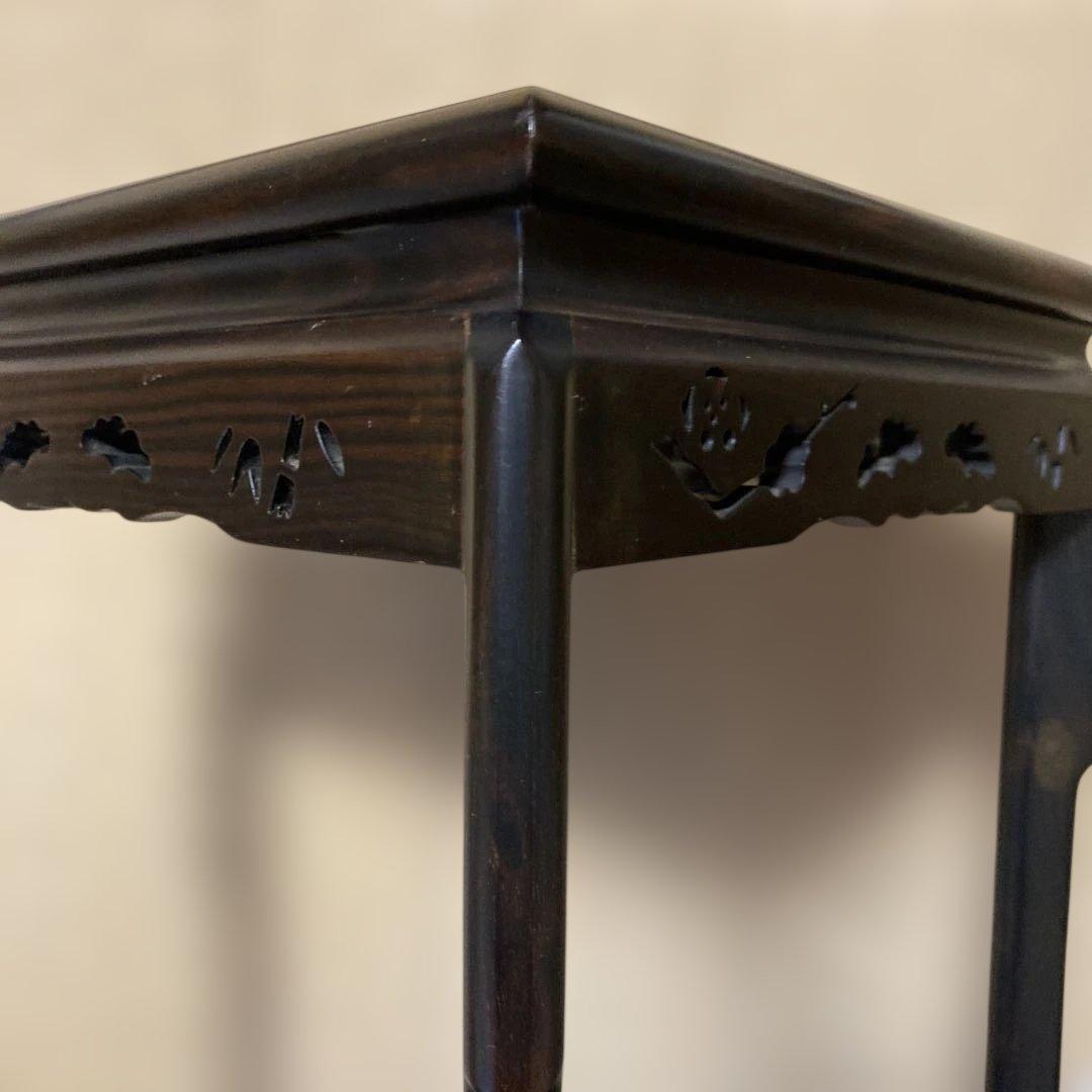 高級花台 紫檀　松竹梅透かし彫り　香炉台　飾卓　高足　約25x25x76.8cm