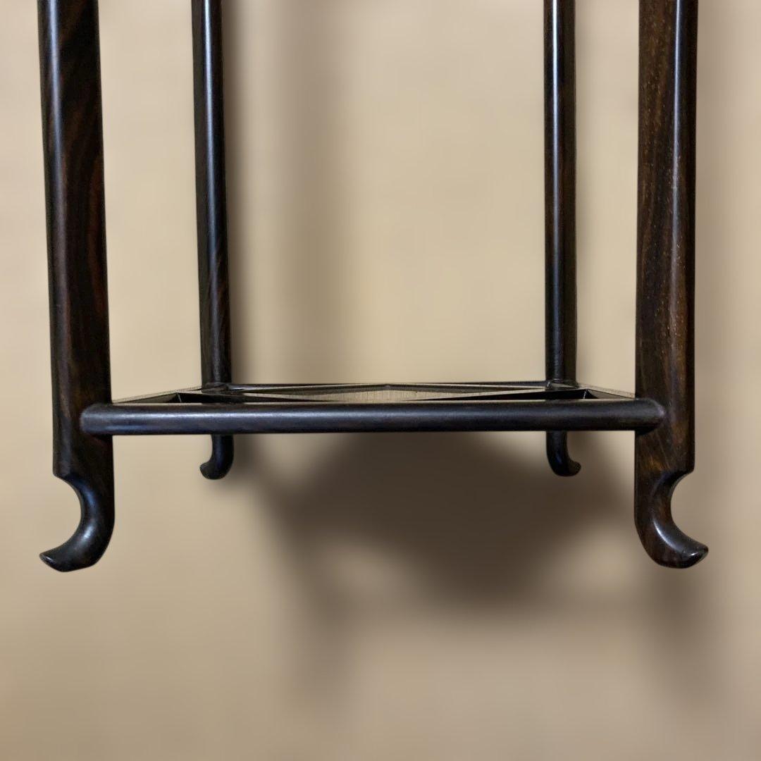 高級花台 紫檀　松竹梅透かし彫り　香炉台　飾卓　高足　約25x25x76.8cm