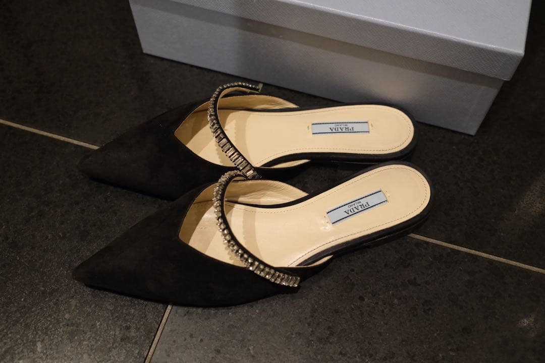 PRADA ビジュー付きミュール 37.5サイズ